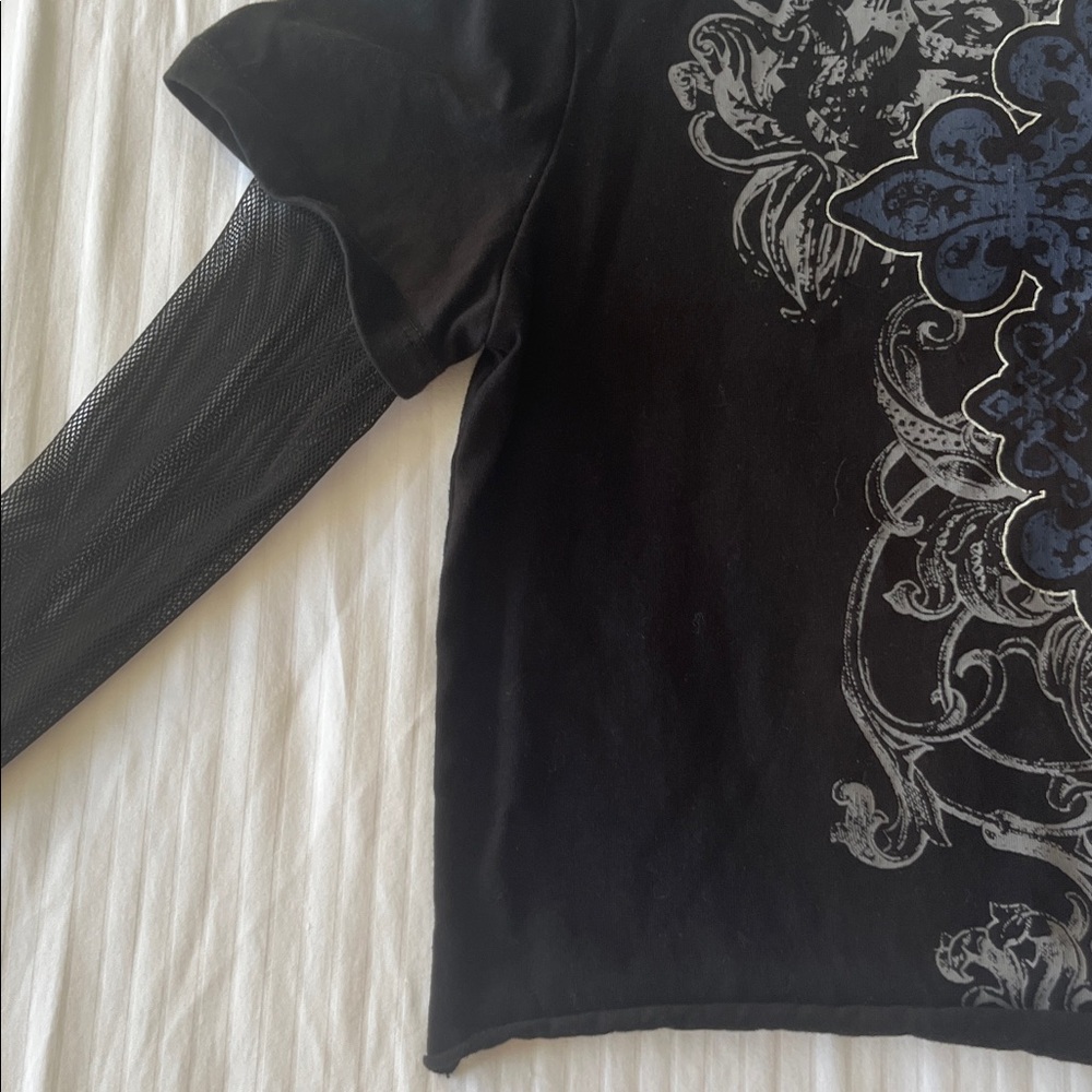 Black Social Collision Graphic Shirt with Mesh Sleeves - Picture 5 of 5